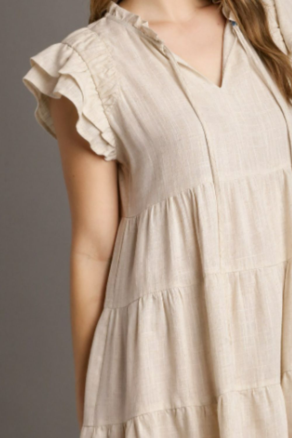 Umgee Full Size Linen A-line Tiered Mini Dress Plus Size