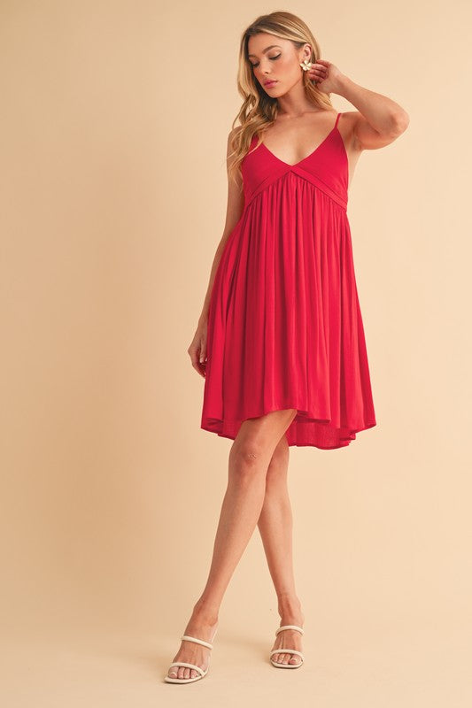 Aemi + Co Ruched Plunge Mini Cami Dress