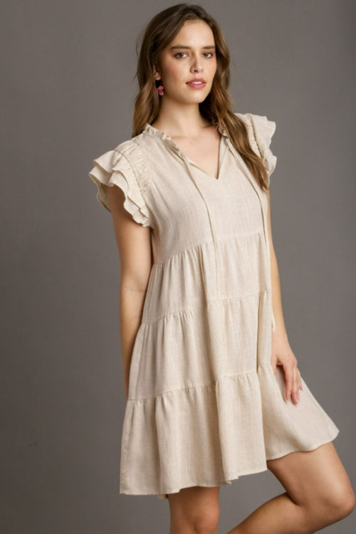 Umgee Full Size Linen A-line Tiered Mini Dress Plus Size