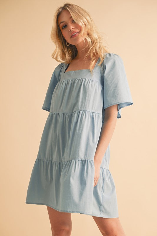 Aemi + Co Square Neck Half Sleeve Tiered Dress