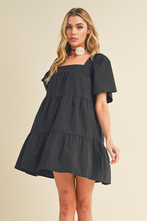 Aemi + Co Square Neck Half Sleeve Tiered Dress