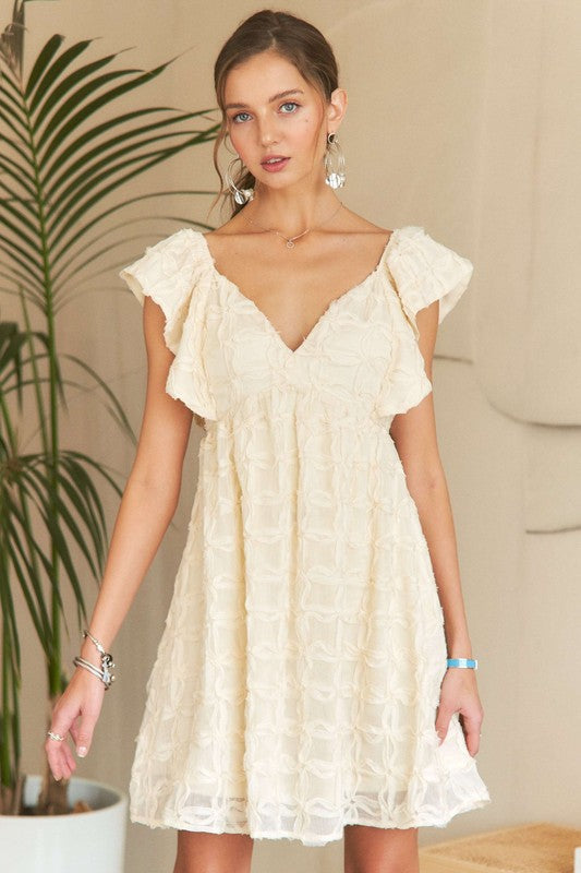 ADORA Tie Back V-Neck Ruffle Sleeve Dress